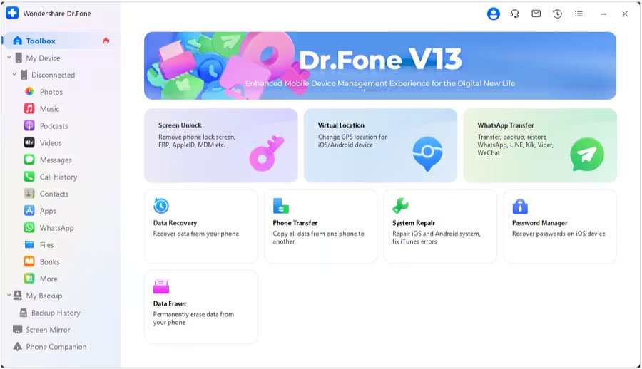 Wondershare Dr.Fone Wondershare Dr.Fone free download Mobile data recovery Data transfer software Phone repair toolkit Download Dr.Fone free iOS and Android data recovery Mobile device management