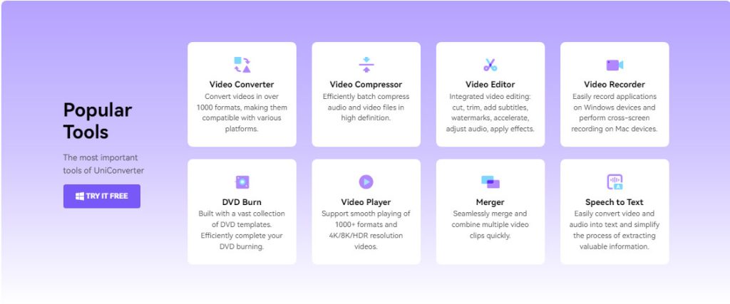 UniConverter AI Video conversion Video editing Video compression AI-powered tools Multimedia creation High-speed performance Cross-platform compatibility