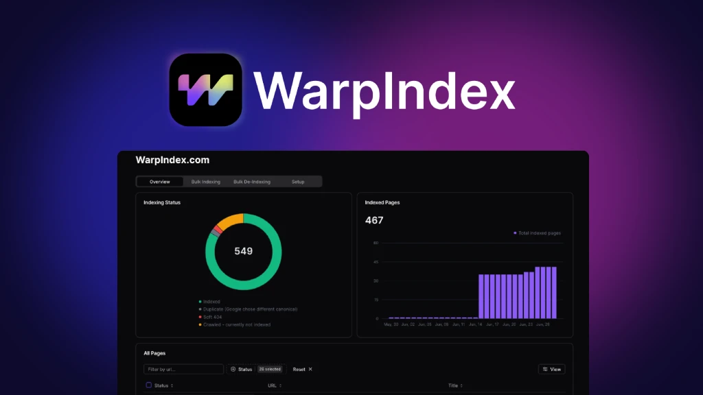Automate website indexing WarpIndex tool Google indexing automation SEO indexing tool Faster Google rankings Improve website visibility SEO automation Google search indexing Bing indexing automation Website crawling tool Indexing for better SEO How to automate website indexing Search engine indexing Fast SEO results Boost Google rankings with WarpIndex