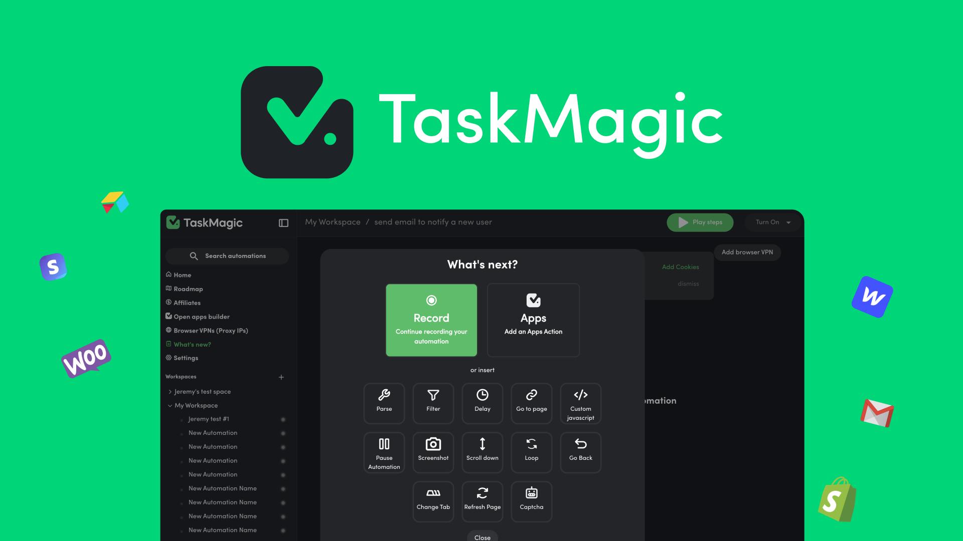 TaskMagic workflow automation unlimited workflows AI recommendations data scraping
